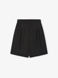 Black Striped Wool Baggy Shorts