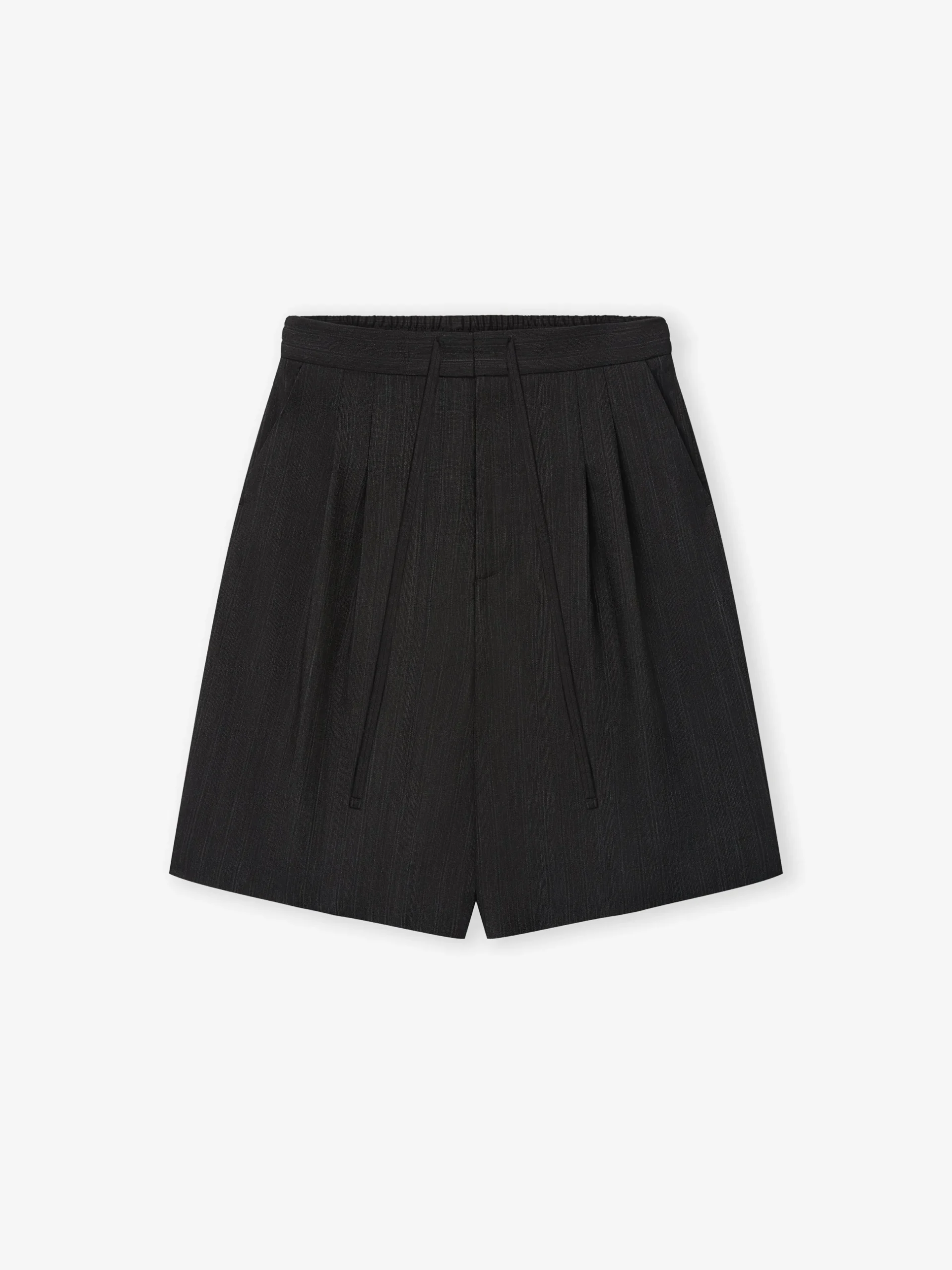 Black Striped Wool Baggy Shorts