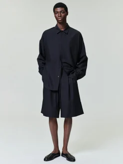 Black Striped Wool Baggy Shorts