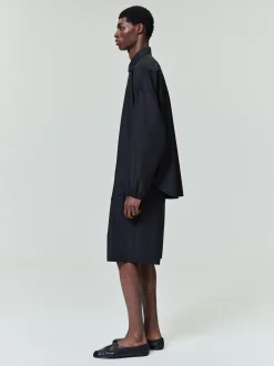 Black Striped Wool Baggy Shorts