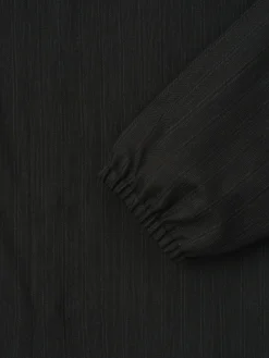 Black Striped Wool Elastic Cuff Shirt