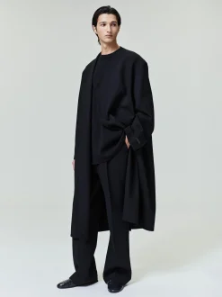 Double Weave Wool Double Breasted Lapelless Coat