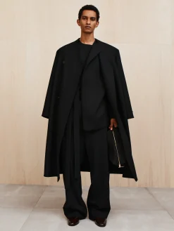 Double Weave Wool Double Breasted Lapelless Coat