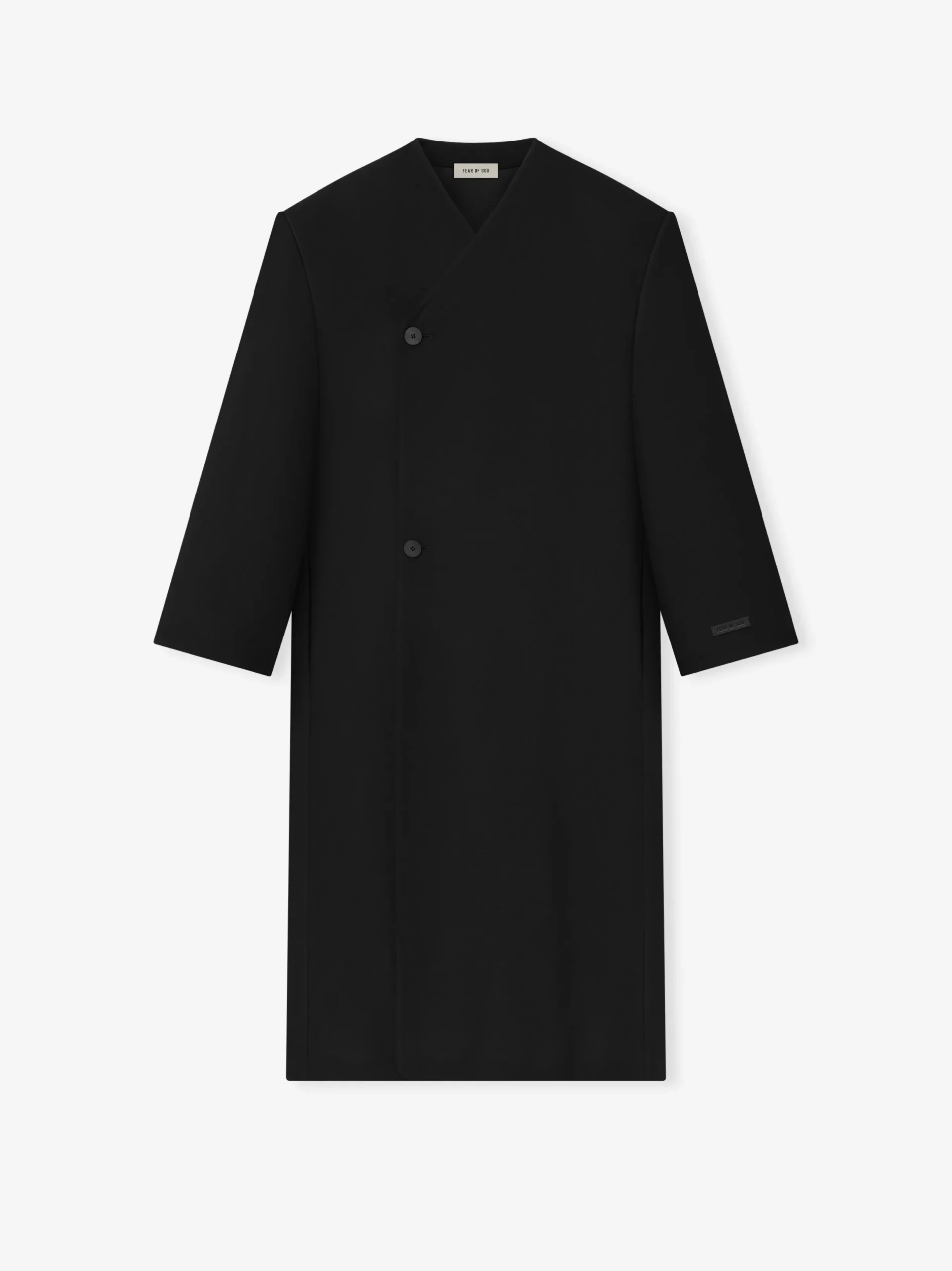 Double Weave Wool Double Breasted Lapelless Coat
