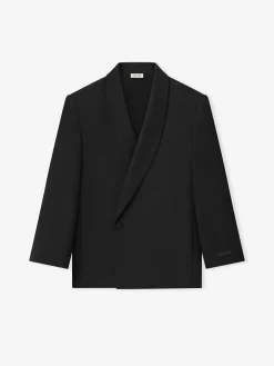 Double-Breasted Wool Poplin Shawl Collar Jacket