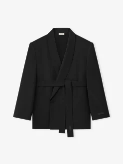 Double-Breasted Wool Poplin Shawl Collar Jacket