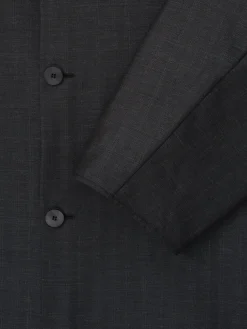 Grey Striped Wool Collarless Sport Jacket