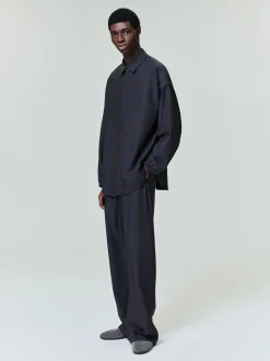Grey Striped Wool Elastic Cuff Shirt