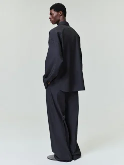 Grey Striped Wool Elastic Cuff Shirt