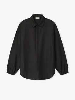 Grey Striped Wool Elastic Cuff Shirt