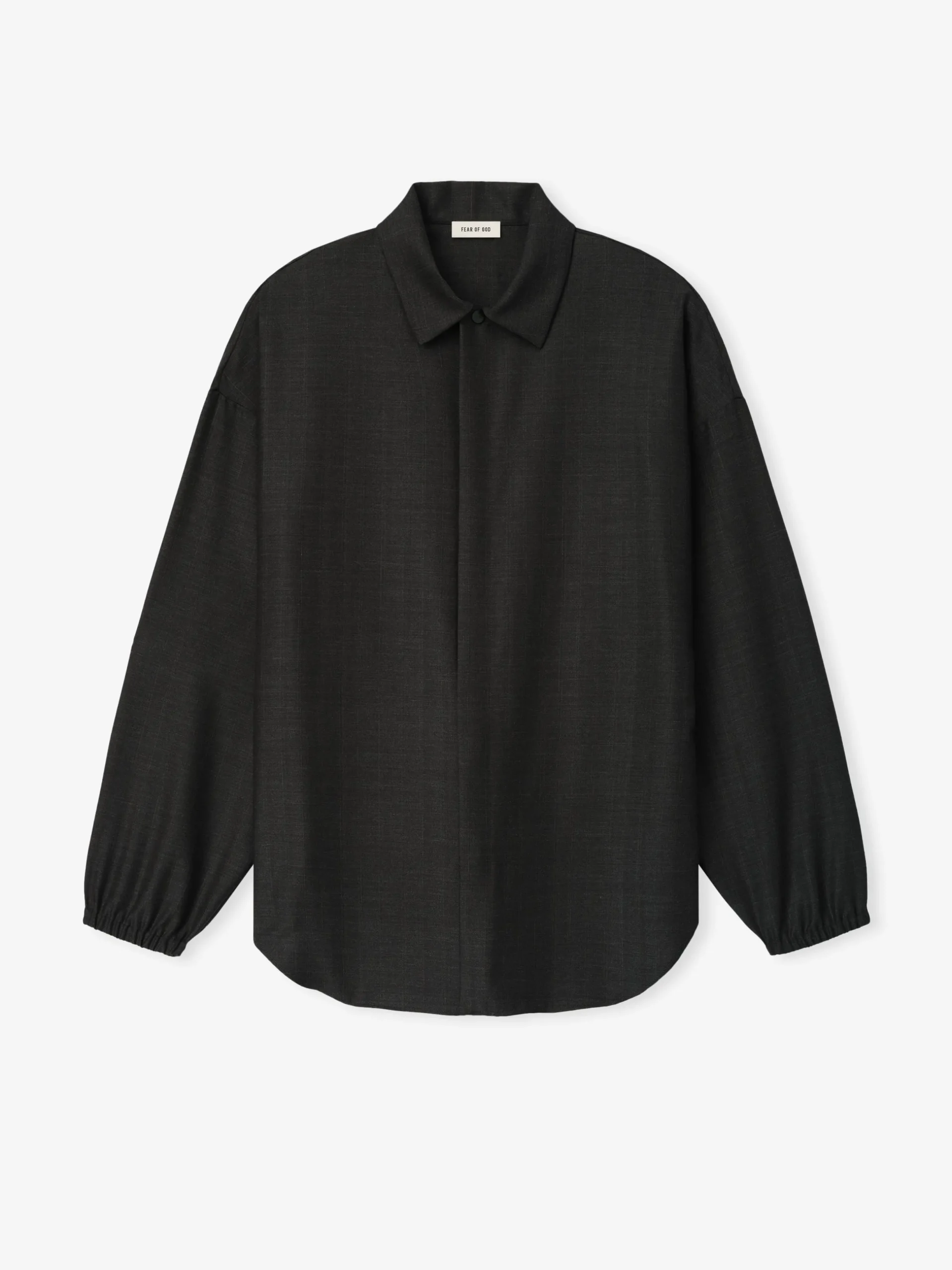 Grey Striped Wool Elastic Cuff Shirt