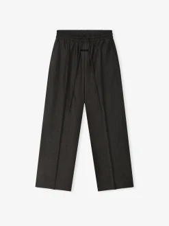 Grey Striped Wool Wide Leg Drawstring Pants