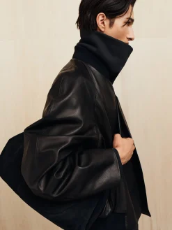 Leather Raglan Bomber Jacket