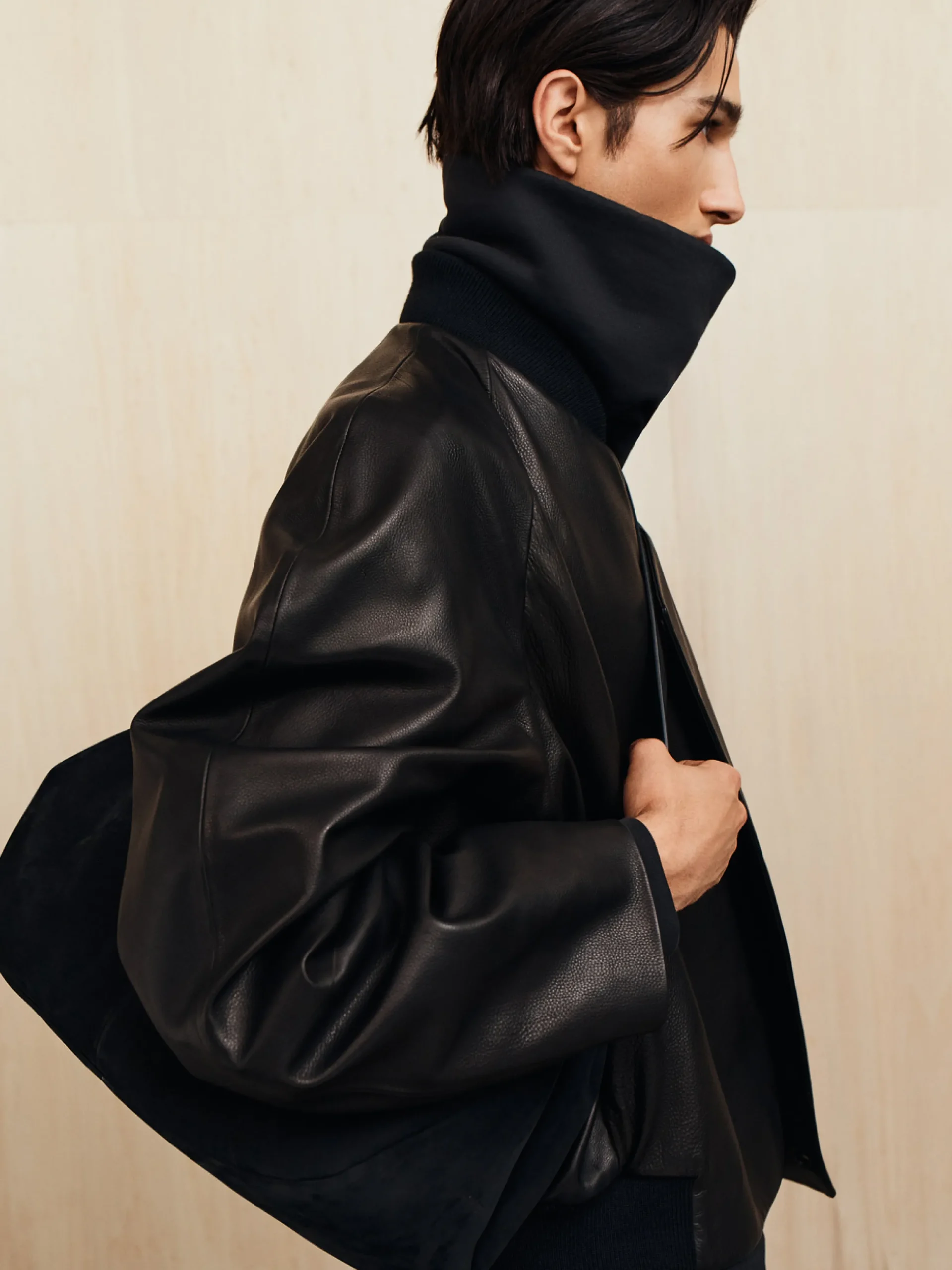 Leather Raglan Bomber Jacket