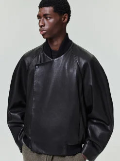 Leather Raglan Bomber Jacket