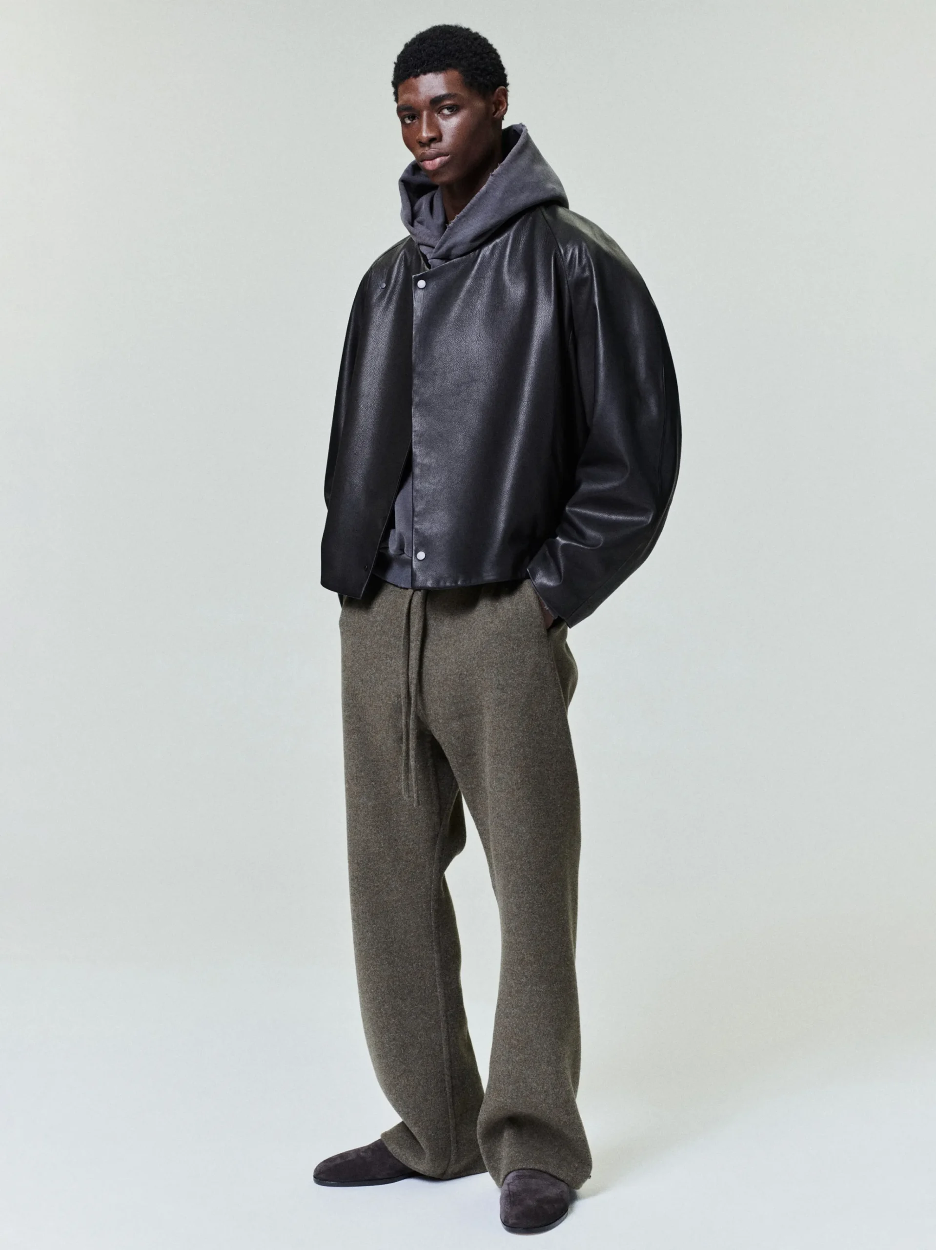 Leather Raglan Bomber Jacket