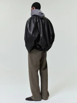 Leather Raglan Bomber Jacket