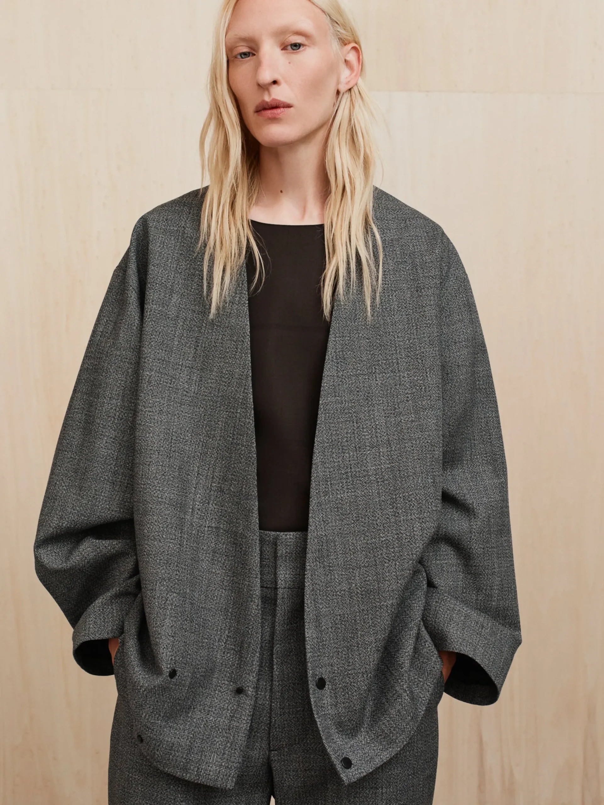 Mouline Wool Relaxed Lapelless Jacket