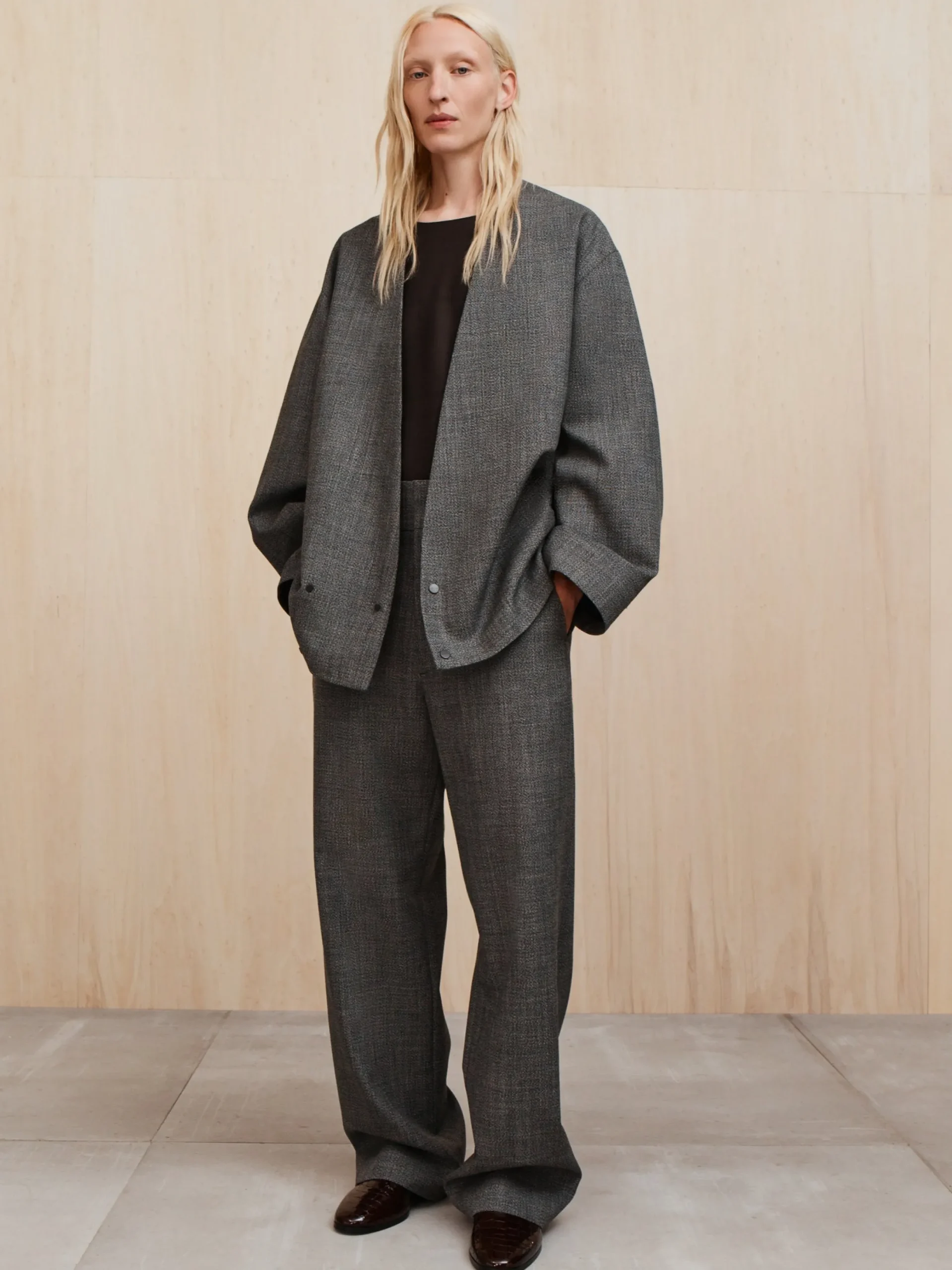Mouline Wool Relaxed Lapelless Jacket