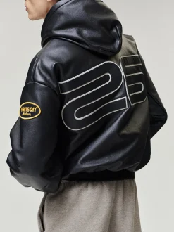 Vanson Essentials Leather Hooded Bomber