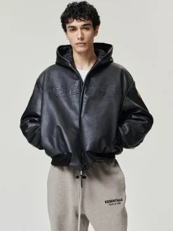 Vanson Essentials Leather Hooded Bomber