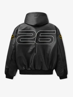 Vanson Essentials Leather Hooded Bomber