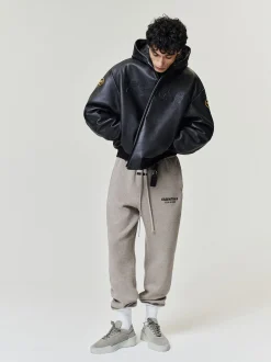 Vanson Essentials Leather Hooded Bomber