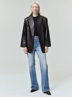 Womens Leather Collarless Jacket