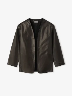 Womens Leather Collarless Jacket