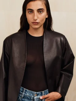 Womens Leather Collarless Jacket