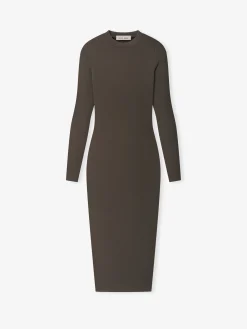 Womens Rib Knit Fitted Long Sleeve Dress