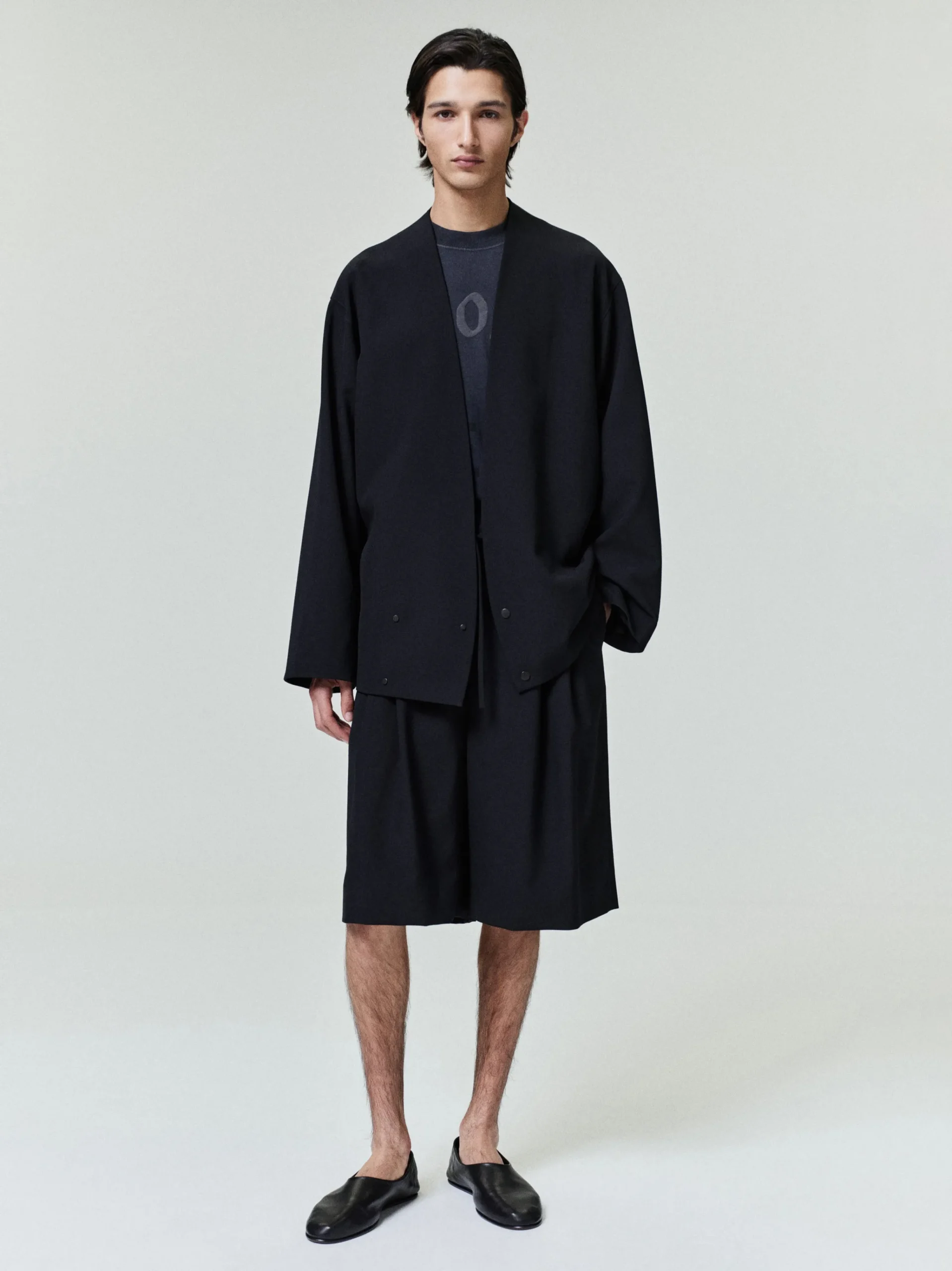 Wool Ripstop Relaxed Cropped Lapelless Jacket