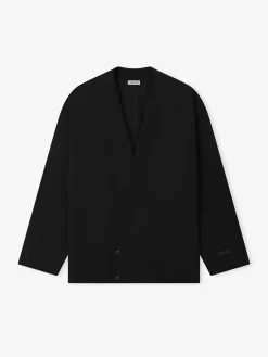 Wool Ripstop Relaxed Cropped Lapelless Jacket