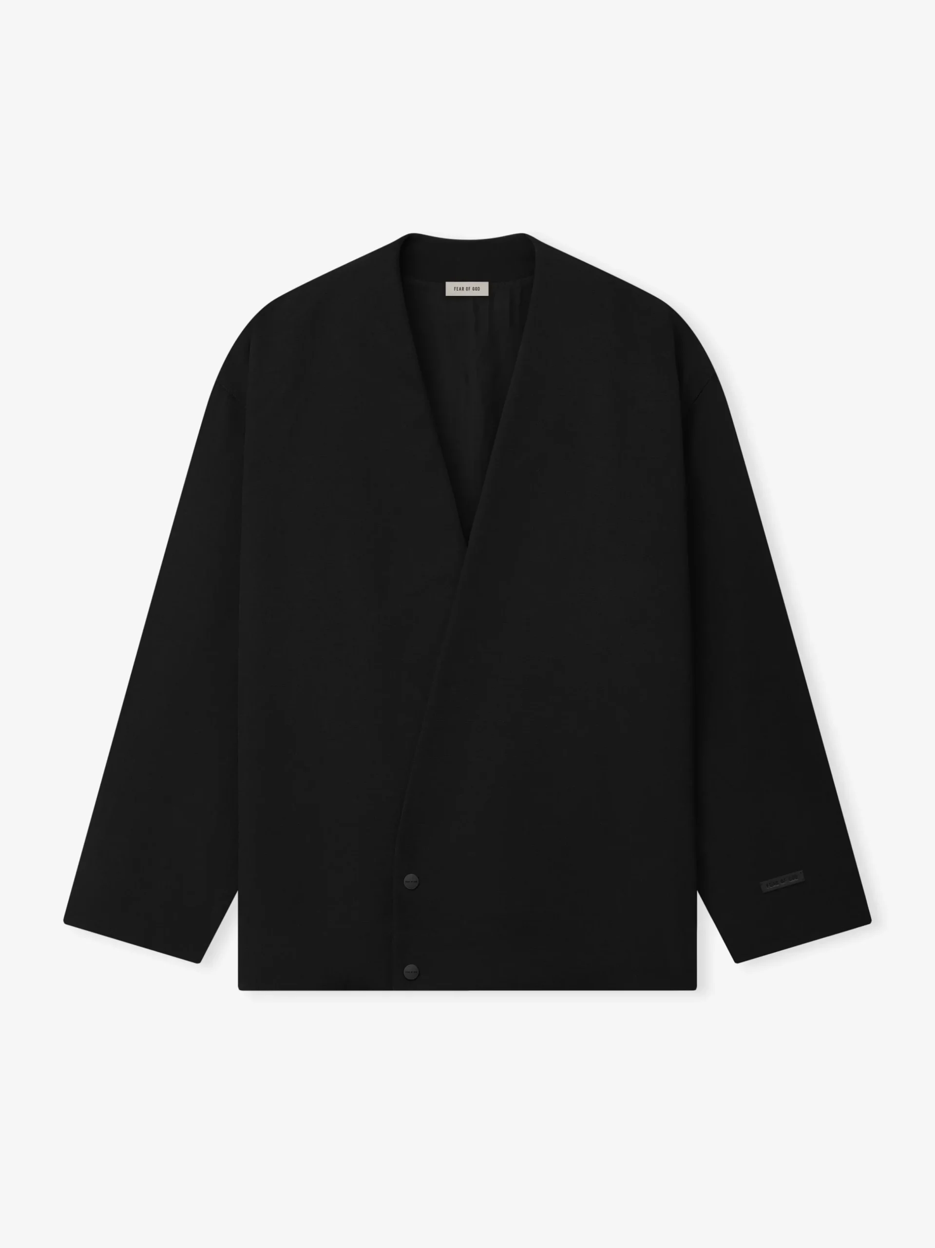 Wool Ripstop Relaxed Cropped Lapelless Jacket